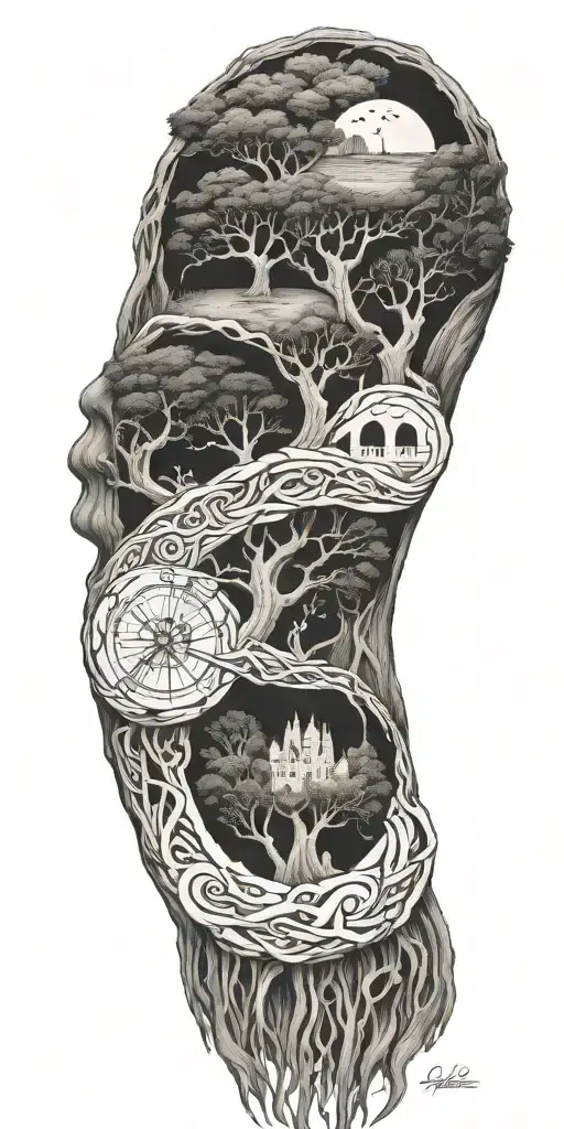 A Tattoo Representing The Cycle Of Life Intertwined With The Human Family