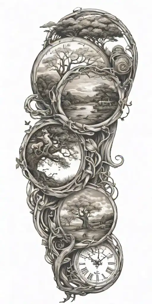 A Tattoo Representing The Cycle Of Life Intertwined With The Human Family
