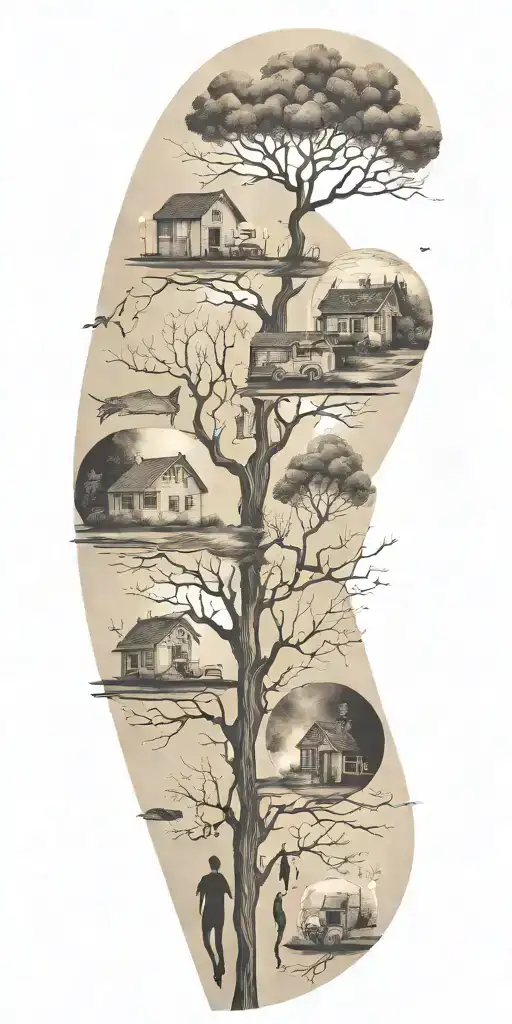 An Abstract Tattoo Depicting The Stages Of Life And Family Connections In A Minimalist Style