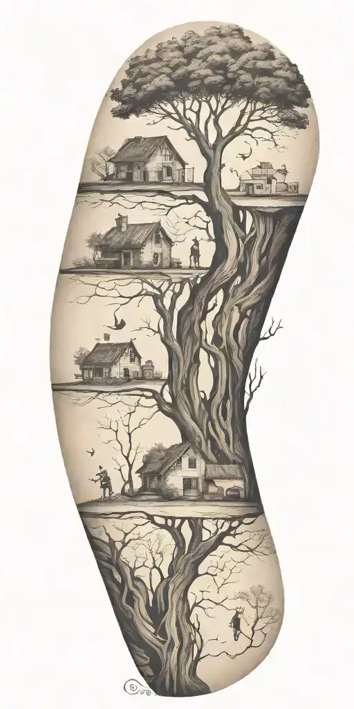 An Abstract Tattoo Depicting The Stages Of Life And Family Connections In A Minimalist Style