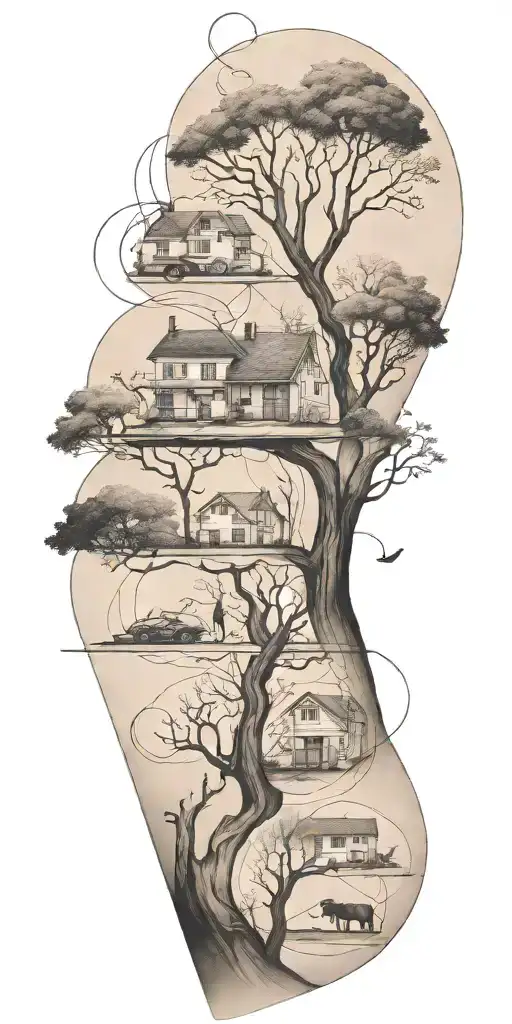 An Abstract Tattoo Depicting The Stages Of Life And Family Connections In A Minimalist Style