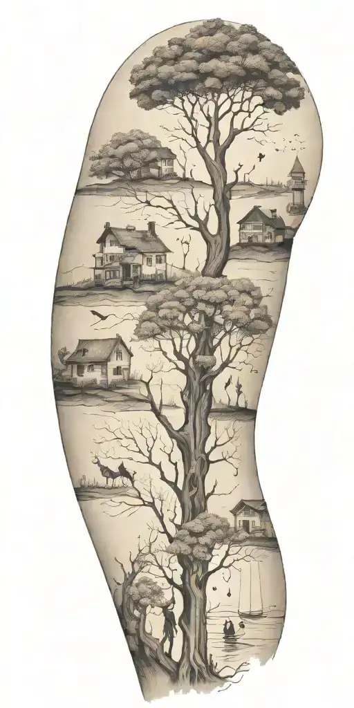 An Abstract Tattoo Depicting The Stages Of Life And Family Connections In A Minimalist Style