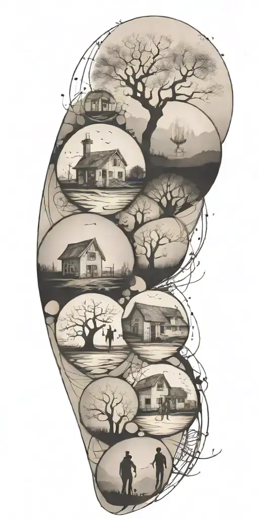 An Abstract Tattoo Depicting The Stages Of Life And Family Connections In A Minimalist Style