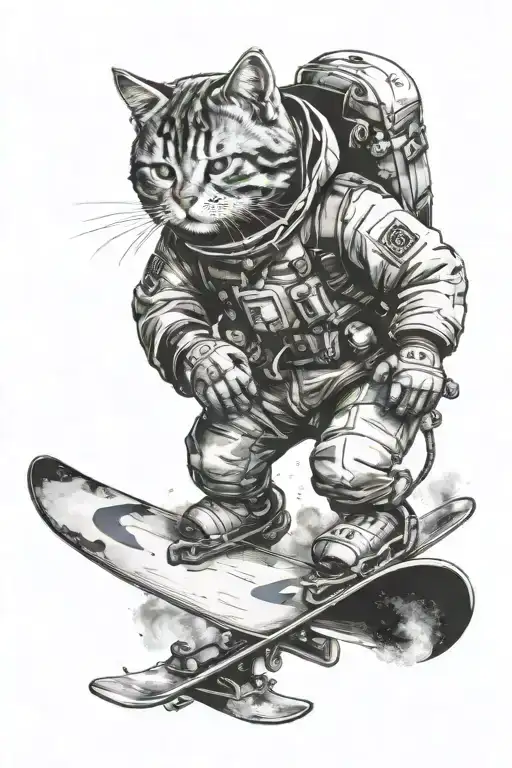 Cat Snowboarding In Space