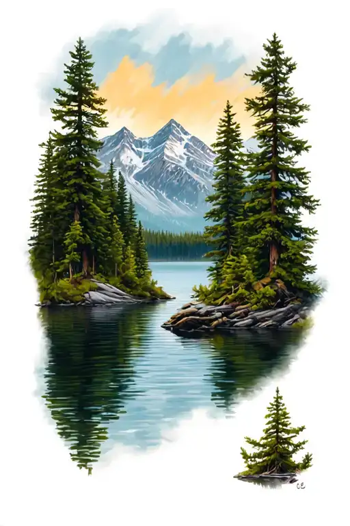 Pine Forrest Mountain And Lake