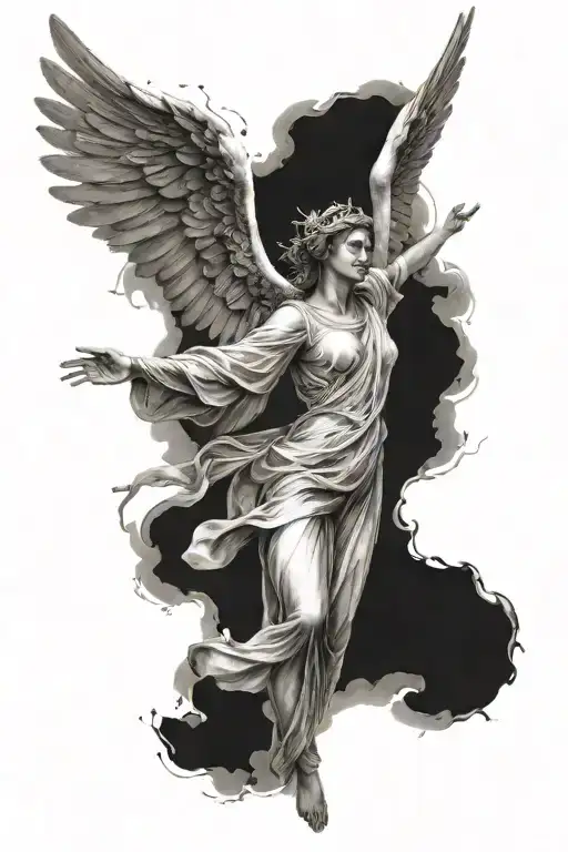 Angel Arm Sleeve Tattoo Design Full Arm Wings Reaching Neck Light And Order