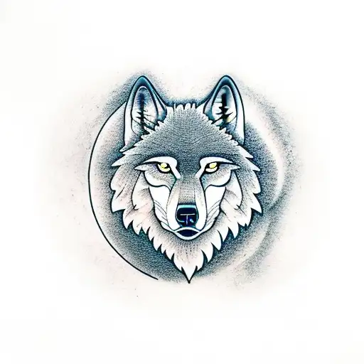 Howling Wolf On A Rock In The Woods With A Moon In The Back