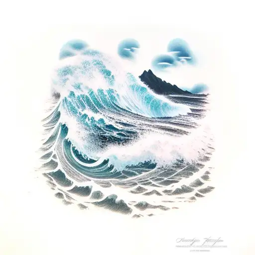 A Wave Crashing Against A Mountain Range