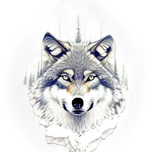 Wolf On Mountain In A Forest