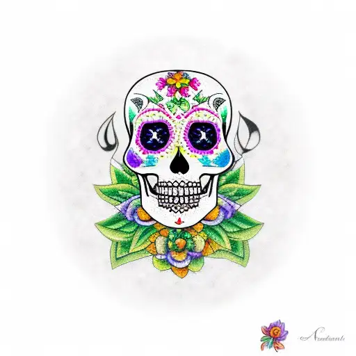 Sugar Skull With Aztek Symbols Inside