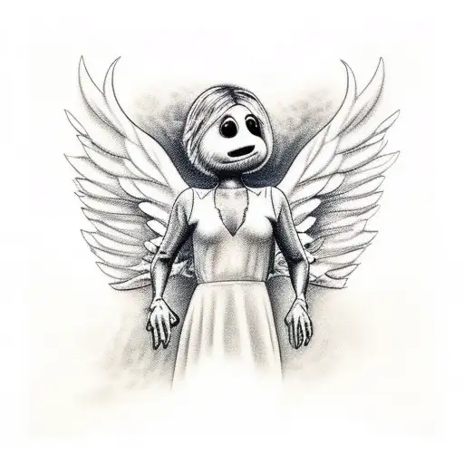 Angel Being Held Up Like A Puppet On Strings Flaoatibg Over A Burning Town