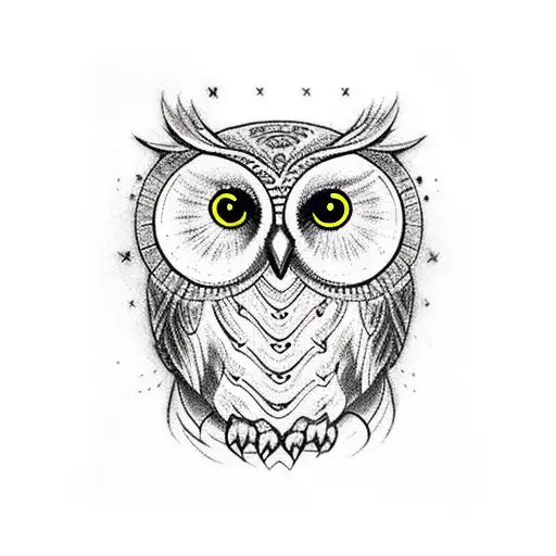 Owl With Night Aky