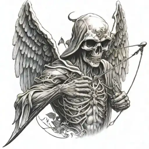 Angel Of Death Holding A Bow Loaded With An Arrow In Form Of A Heart