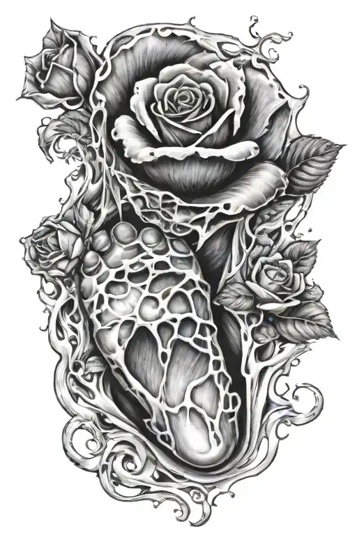 Baby Footprint With Ice And Rose Intertwined Within