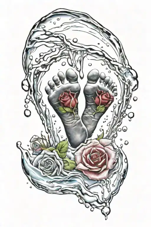Baby Footprint With Ice And Rose Inside Footprint