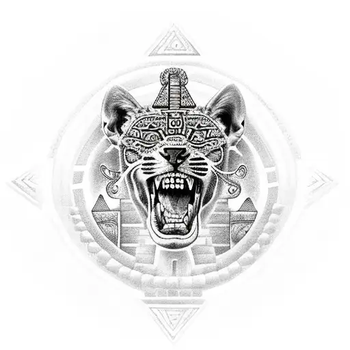 Aztec Princess With Jaguar And Pyramid