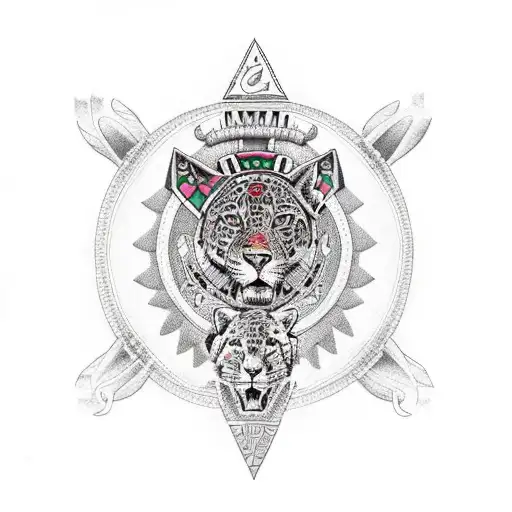 Aztec Princess With Jaguar And Pyramid