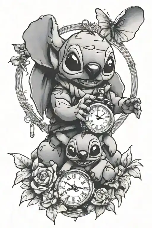 Stitch And Lilo Holding Clock