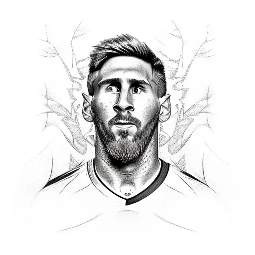A Sketch-style Tattoo Of Messi Dribbling A Football Through A Forest