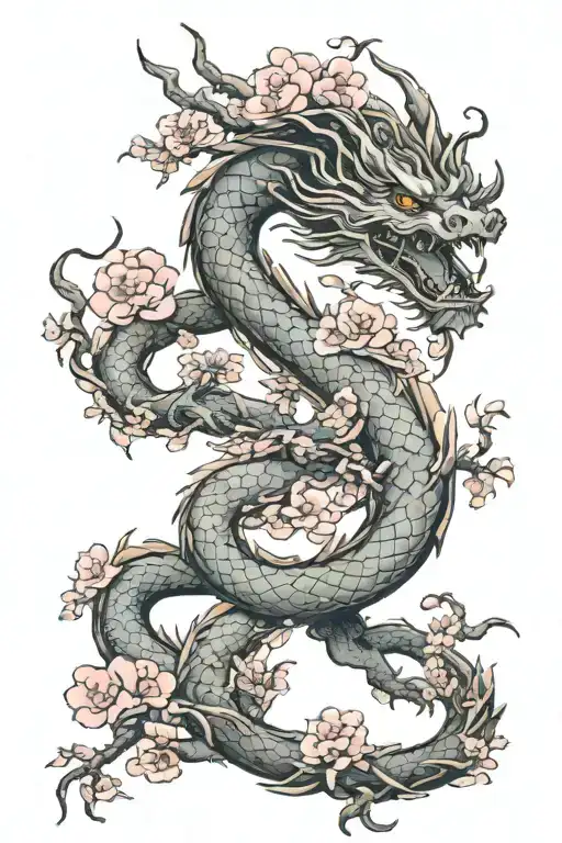 Dragon Wrapping Around Sakura Tree