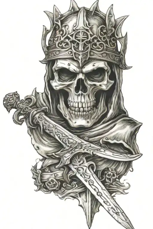 Skull Templar Knight Holding A Sword