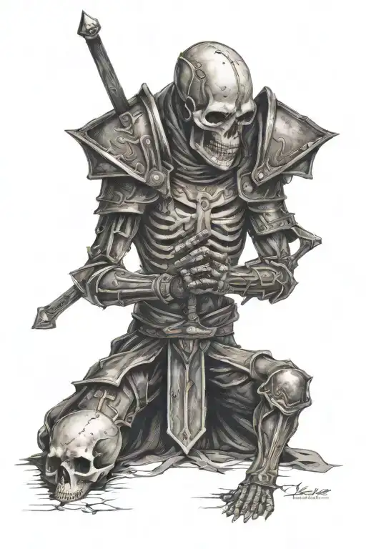 Skull Templar Knight Kneeling Holding Rear Shock
