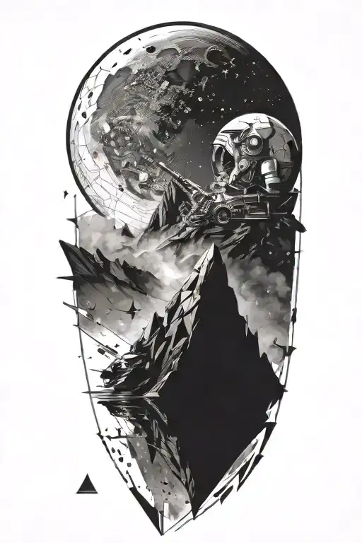 A Space Landscape Inspired By Technology Incorporating Triangles Into The Scene