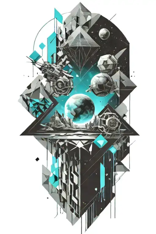 A Geometric Space Landscape Inspired By Technology Incorporating A Small Amount Of Cyan