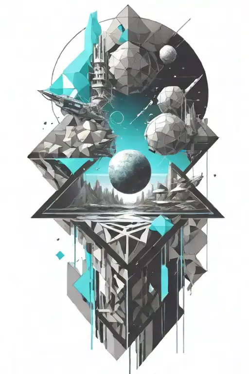 A Geometric Space Landscape Inspired By Technology Incorporating A Small Amount Of Cyan