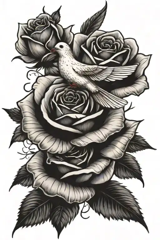 Cross Rose And Dove Flying
