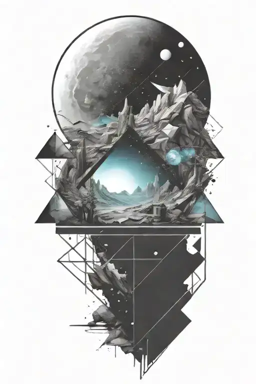 A Geometric Space Landscape Inspired By Fantasy That Incorporates A Tiny Amount Of Cyan