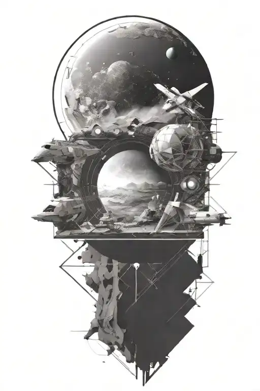 A Space Landscape Inspired By Technology Fragmented Into Geometric Shapes