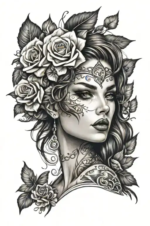 Beautiful Woman Face Tatto With Ghotic Style