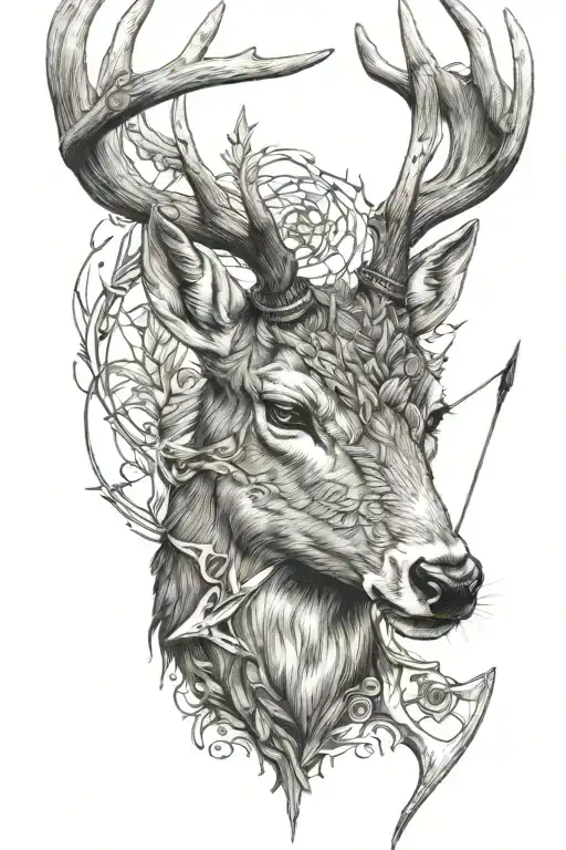 Deer Head With Arrow Going Thru Antlers