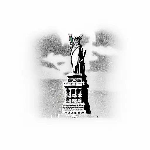 New York City Skyline With The Statue Of Liberty In The Forefront