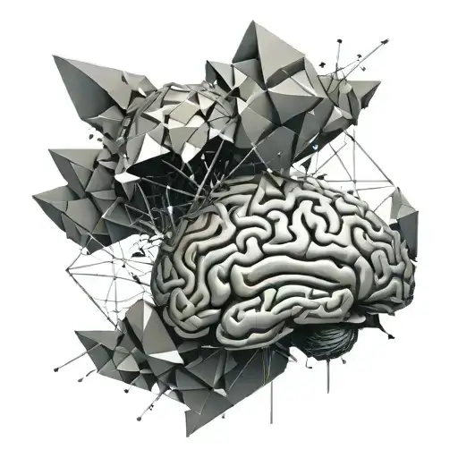 A Brain Being Shattered Into Geometric Shapes