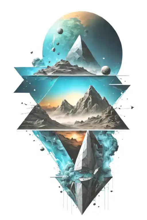 A Space Landscape Inspired By Technology Incorporating Triangles Into The Scene With Cyan Vapors