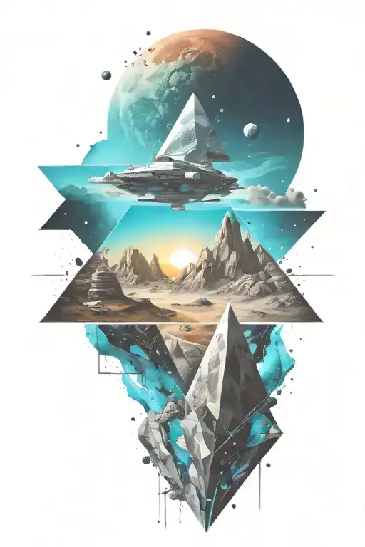 A Space Landscape Inspired By Technology Incorporating Triangles Into The Scene With Cyan Vapors