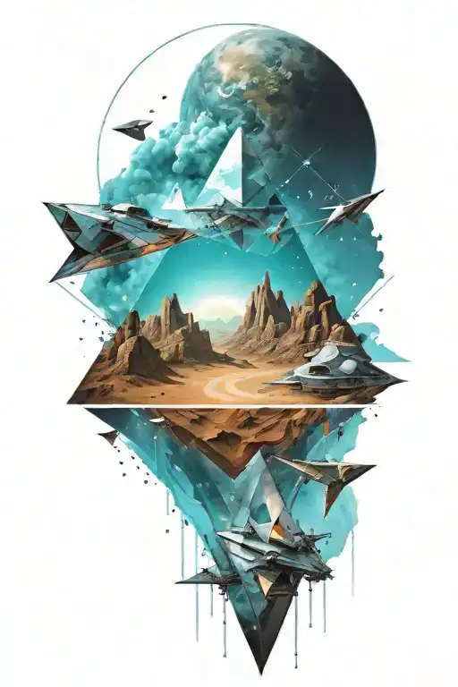 A Space Landscape Inspired By Technology Incorporating Triangles Into The Scene With Cyan Vapors