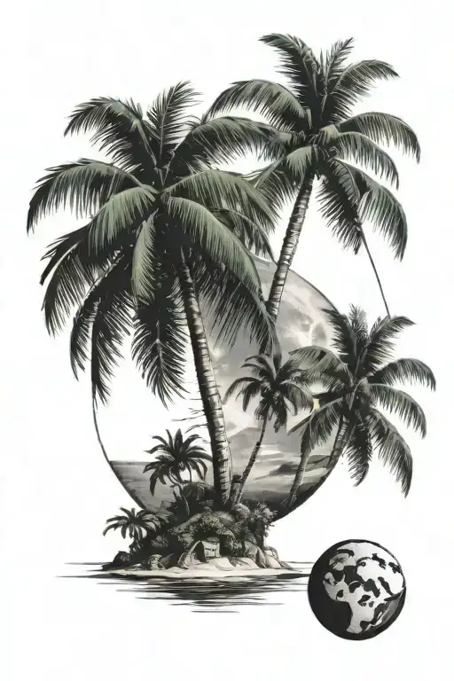 Small Island With Palm Tree And Death Star Behind It