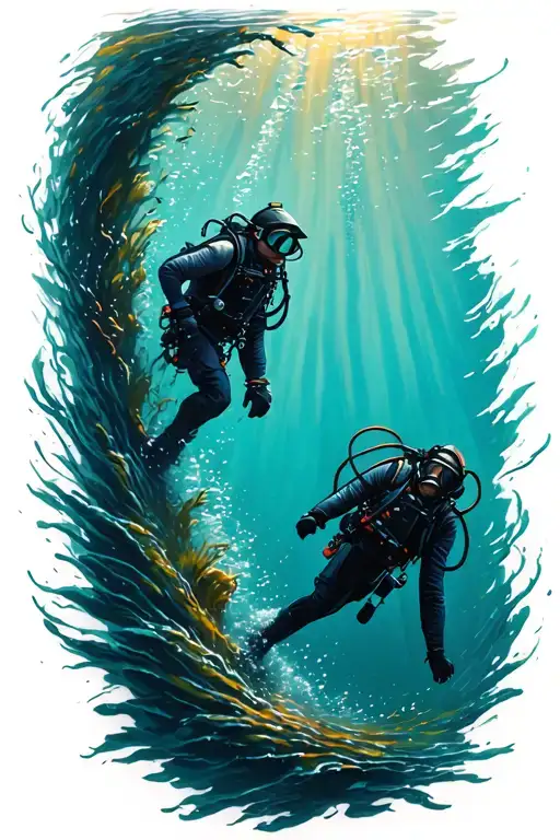Nautical Sleeve With Diver Exploring The Depths