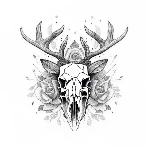 Deer Skull With Rose