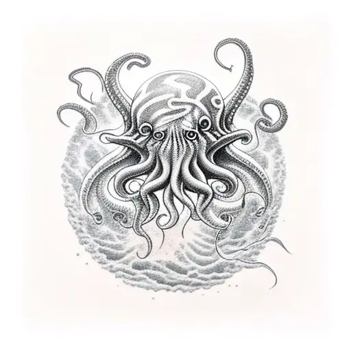 Cthulhu Emerging From The Sea During A Full Moon