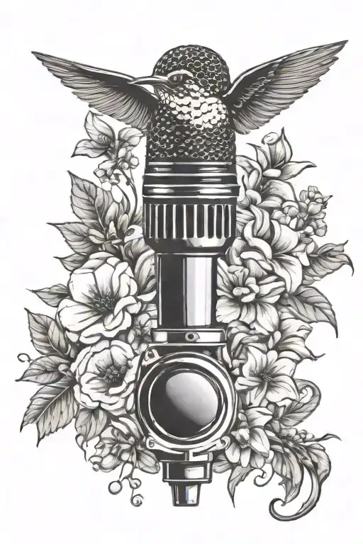 1970S Microphone With Flowers And Hummingbird Hovering