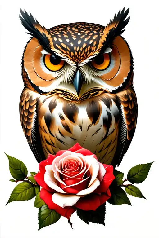Owl On Top 2 Branches 2 Roses