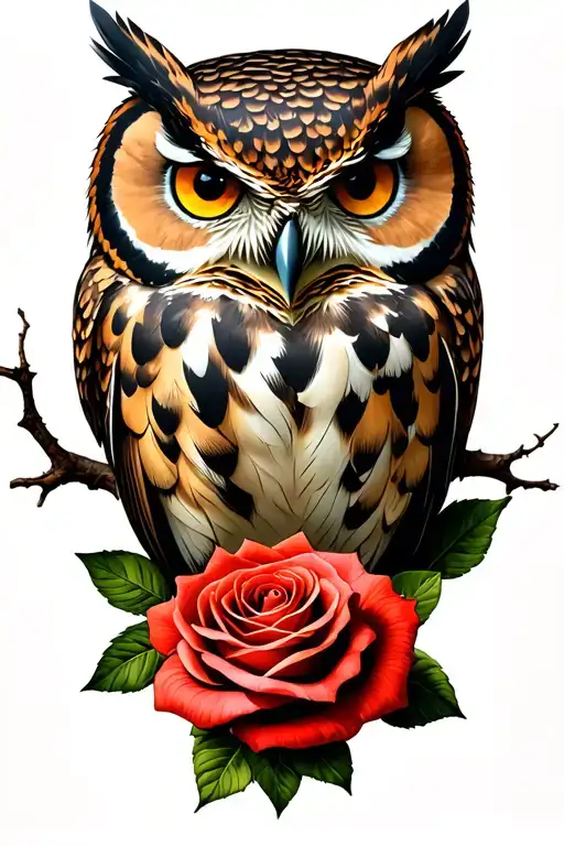Owl On Top 2 Branches 2 Roses Intertwined