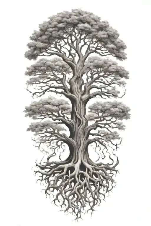 Burning Tree Long Roots Spreading