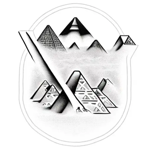 Camels Walking Besides The Pyramids With An Ankh Above The Design