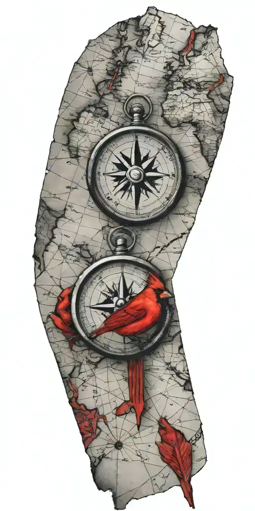 Black And Gray Map With Compass And A Red Cardinal