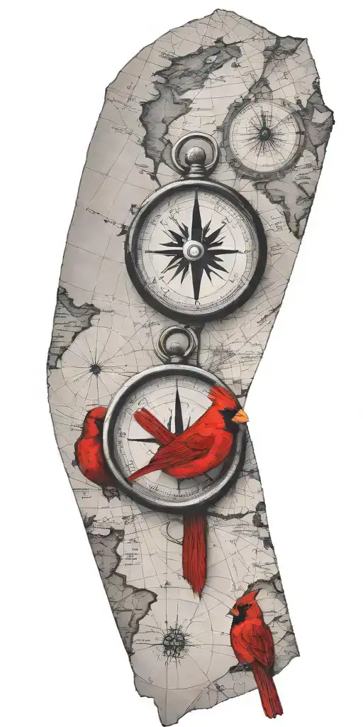 Black And Gray Map With Compass And A Red Cardinal